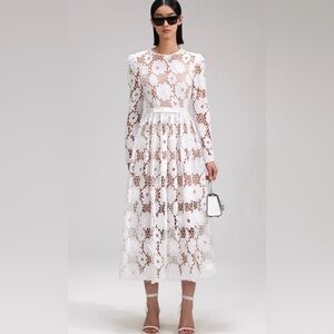 New! Self-Portrait WHITE 3D COTTON LACE MIDI DRESS size 8